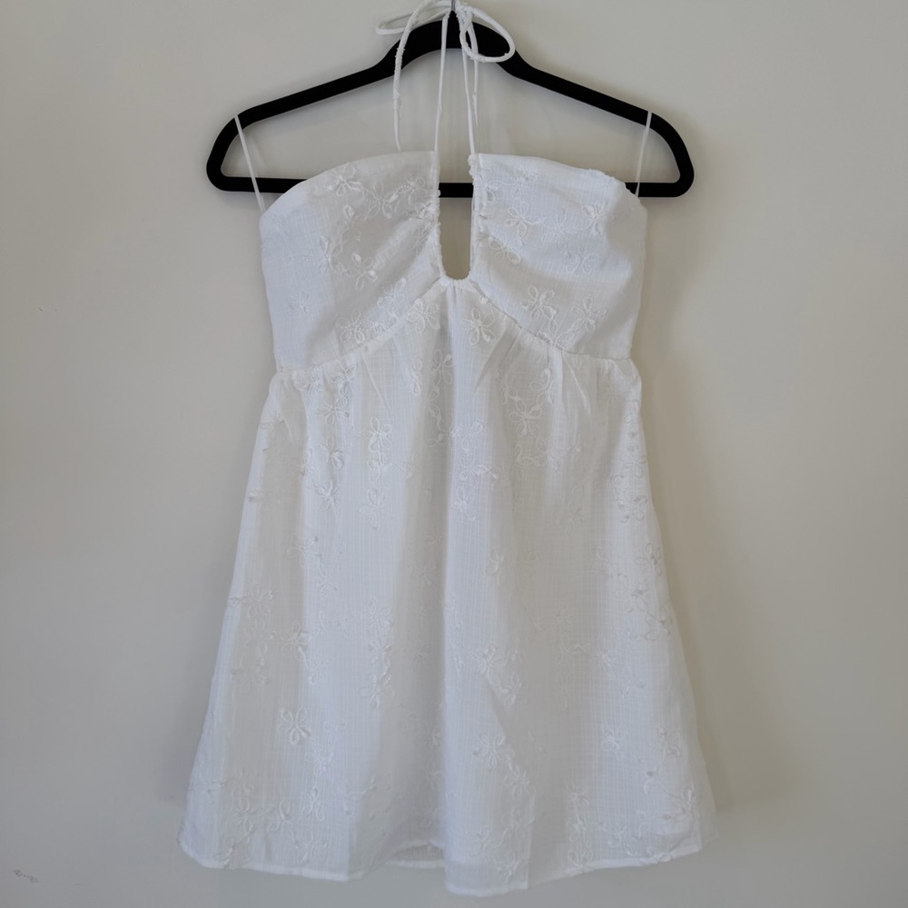 Princess Polly Strapless White Eyelet Halter Mini Dress Size 6 NWT
